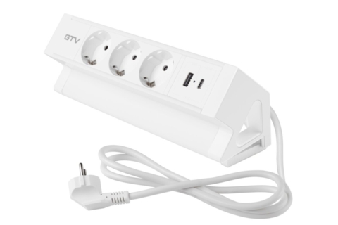 Мебельная розетка BASCO, 3хSHUKO, USB A+C, кабель 1.5м, белый