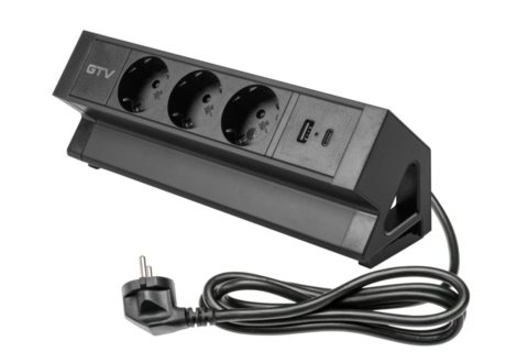 Мебельная розетка BASCO, 3хSHUKO, USB A+C, кабель 1.5м, черный