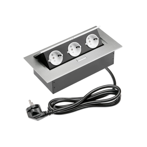Мебельная розетка GTV 3x Schuko розетка, кабель 1,5м, алюминий