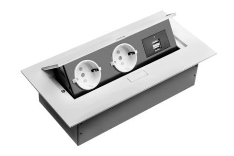 Мебельная розетка, 2хSHUKO, 2xUSB-A, без кабеля, белый