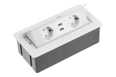 Мебельная розетка SOFT, 2хSHUKO, 2xUSB-A 2.1A, кабель 1.5м, белый