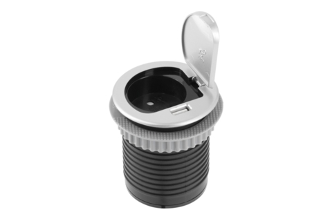 Мебельная розетка CHARGER MINI, Ø60 мм, 1хSHUKO, 1xUSB-A 2.4A, кабель 1.9м, алюминий
