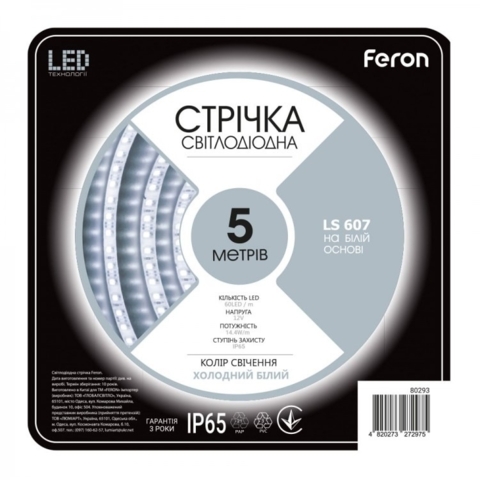 Светодиодная лента Feron 12В 14.4Вт/м IP65 5500K