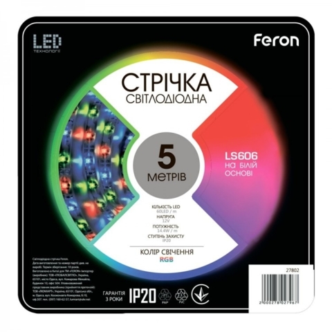 Светодиодная лента Feron 12В 14.4Вт RGB IP20