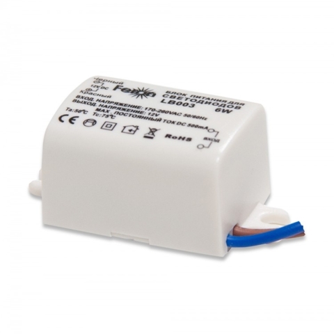 Трансформатор электронный Feron 6W IP20 для Led лент 12V