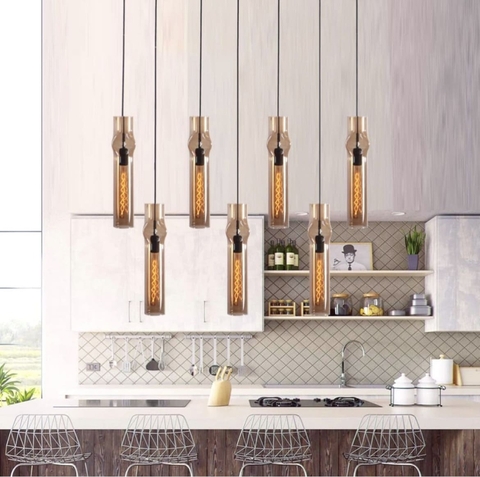 Подвесной светильник со стеклянным плафоном в форме цилиндра Ø10х40 см