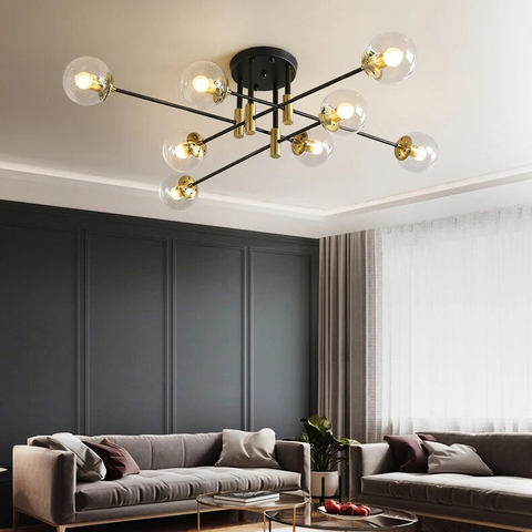 Мінімалістична люстра в корпусі чорного кольору на 8 ламп