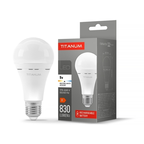 LED лампа акумуляторна TITANUM A68 9W E27 4000K 220V