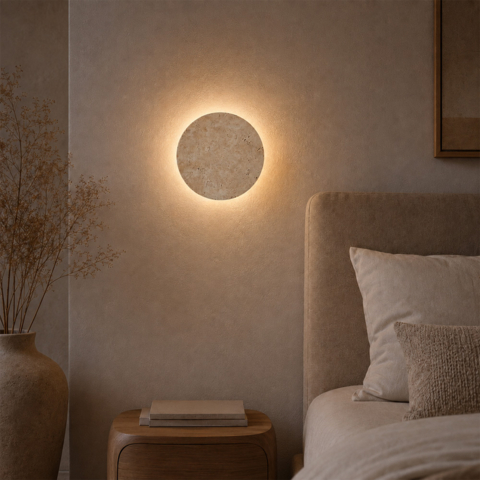 Бра з Led підсвіткою на круглому травертиновому корпусі Ø23см