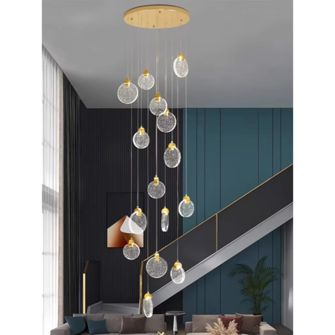 Каскадная Led люстра на 15 стеклянных мерцающих подвесов