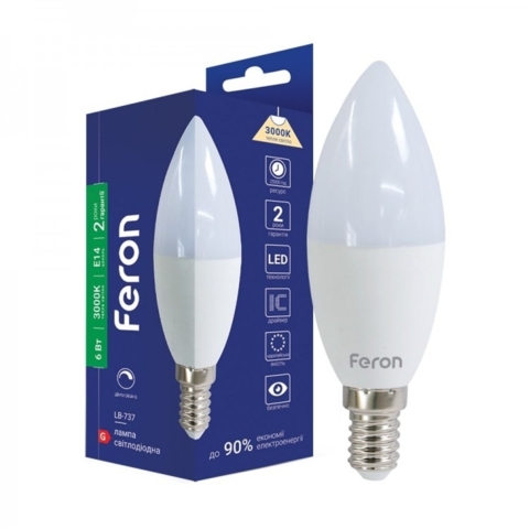Світлодіодна лампа Feron 6Вт E14 типу C37 3000K