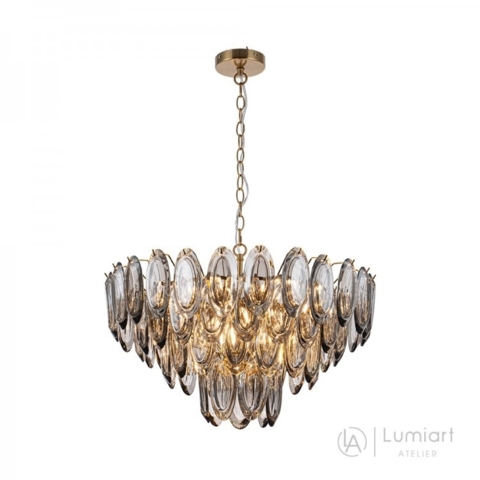 Підвісна люстра Lumiart Atelier AGATHA під 9 ламп золотий латунь димчасте скло Ø60 см 