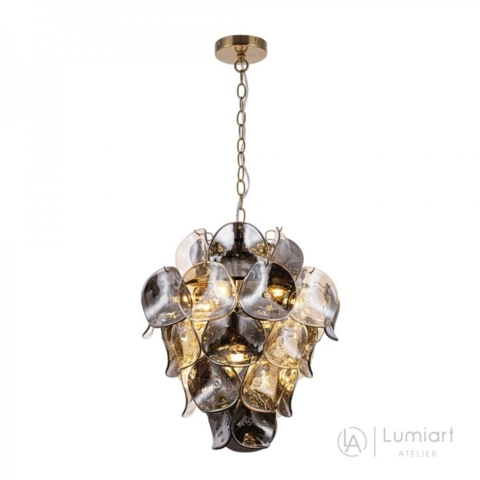 Підвісна люстра Lumiart Atelier KAREN під 8 ламп золотий латунь димчасте скло Ø45 см 