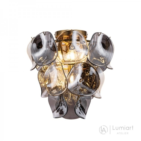 Стельова люстра Lumiart Atelier KAREN під 3 лампи золотий латунь димчасте скло Ø38х36 см