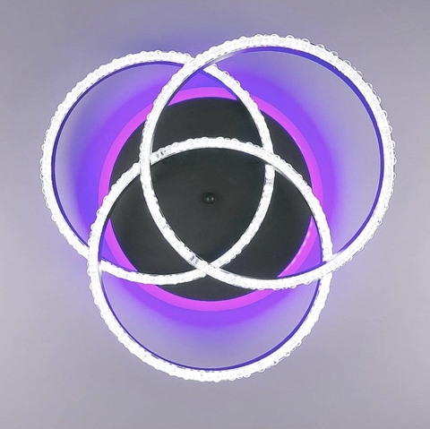 LED люстра на 3 кільця в корпусі coffee з золотистою смужкою