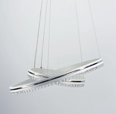 Біла LED люстра на 2 кільця з хромованою смужкою