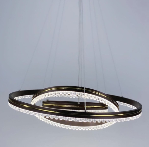 LED люстра цвета coffee на 3 кольца с золотистой полоской