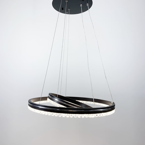 Черная LED люстра на 2 кольца с хромированной полоской