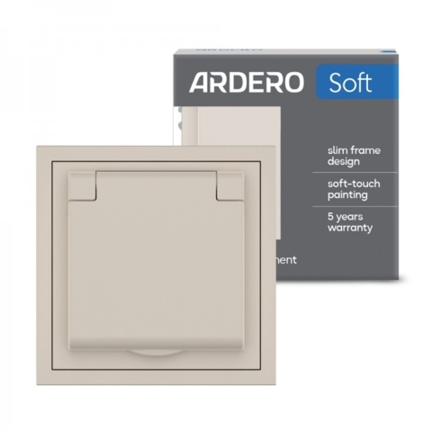 Розетка із заземленням кришкою та шторками Ardero Soft механізм 16А пісочний