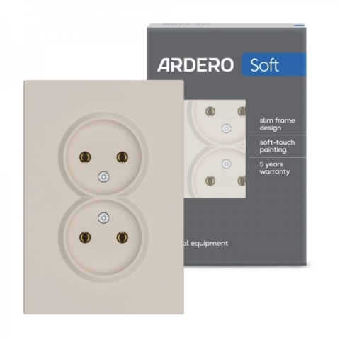 Розетка подвійна без заземлення Ardero Soft механізм 16А пісочний