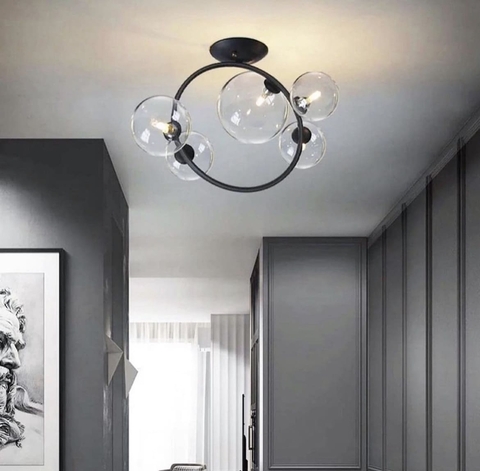 Люстра у формі кільця в чорному корпусі з плафонами Bubble