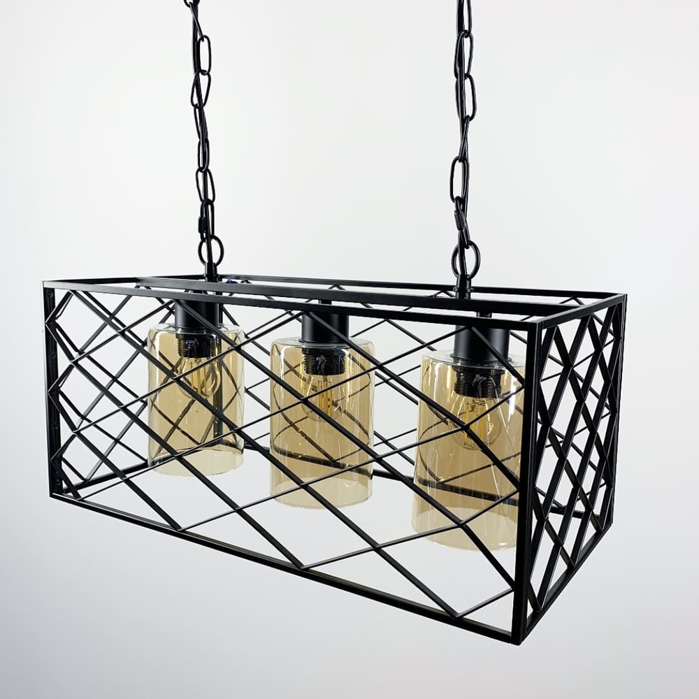 Сучасна люстра в стилі Loft на три лампи з плафонами графіт або янтар