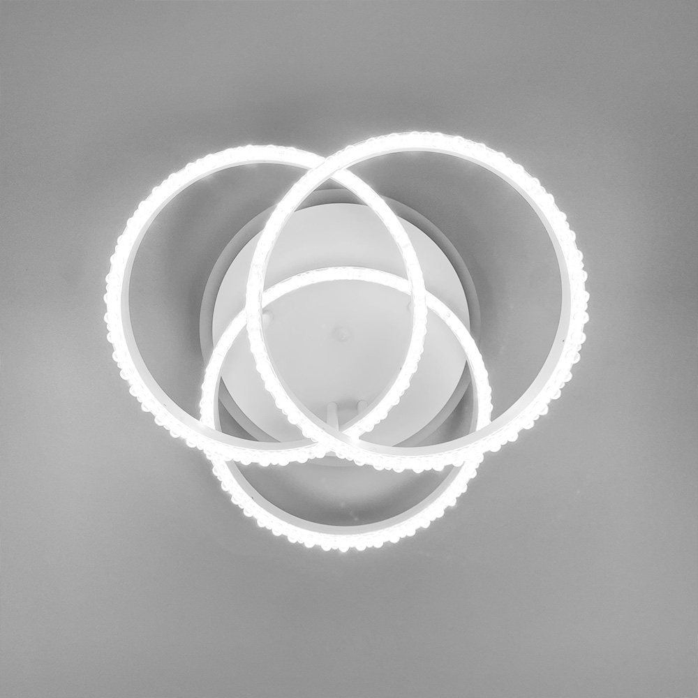 LED светильник белый на 3 кольца с хромированной полоской d30 см