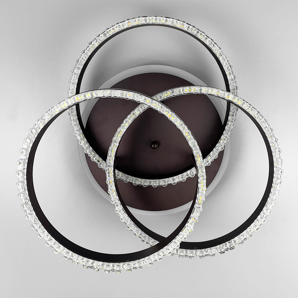 LED светильник coffee на 3 кольца с хромированной полоской d30 см