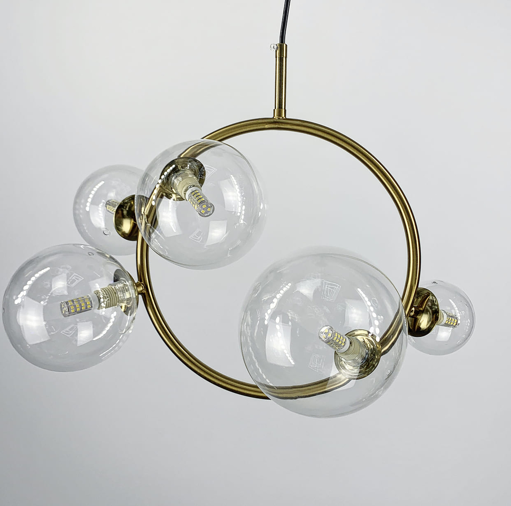 Мініатюрна люстра у формі кільця в латуні з прозорими плафонами Bubble 